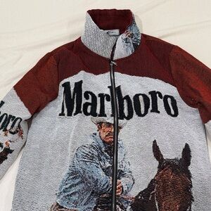 Marlboro Cowboy Knit Sweater in Red and Gray